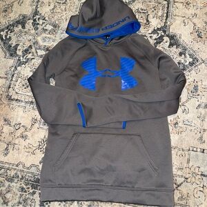 Under Armour Gray Pullover Hoodie with Blue Logo Sz YXL boys/girls